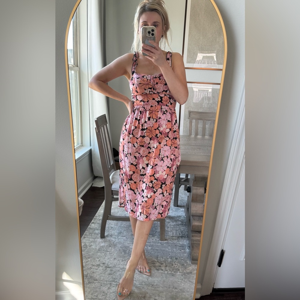 Floral Pink and Black Mini Spring Summer Dress - Picture 12 of 13